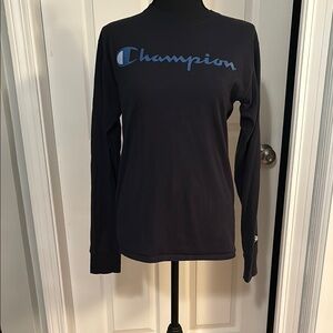 Champion Black Long Sleeve Tee with Blue Logo